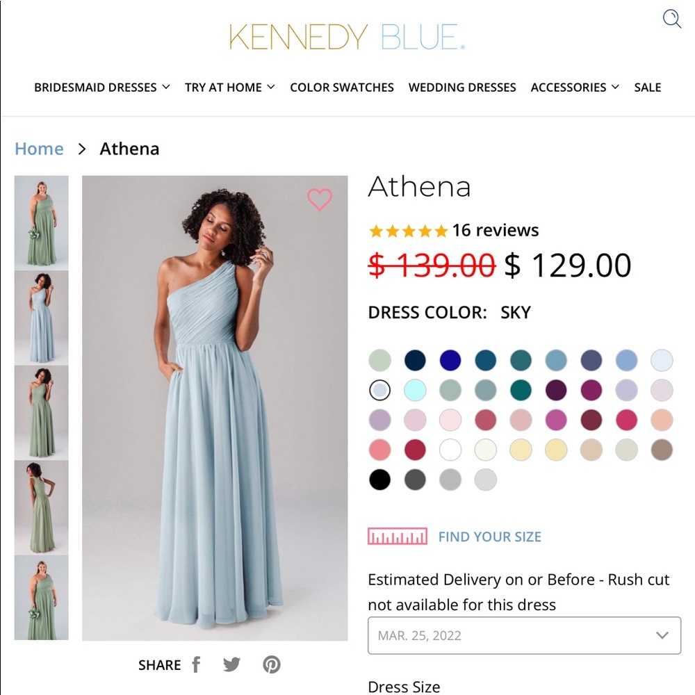 Kennedy Blue “Athena”Bridesmaid dress in Sky Blue Size 6